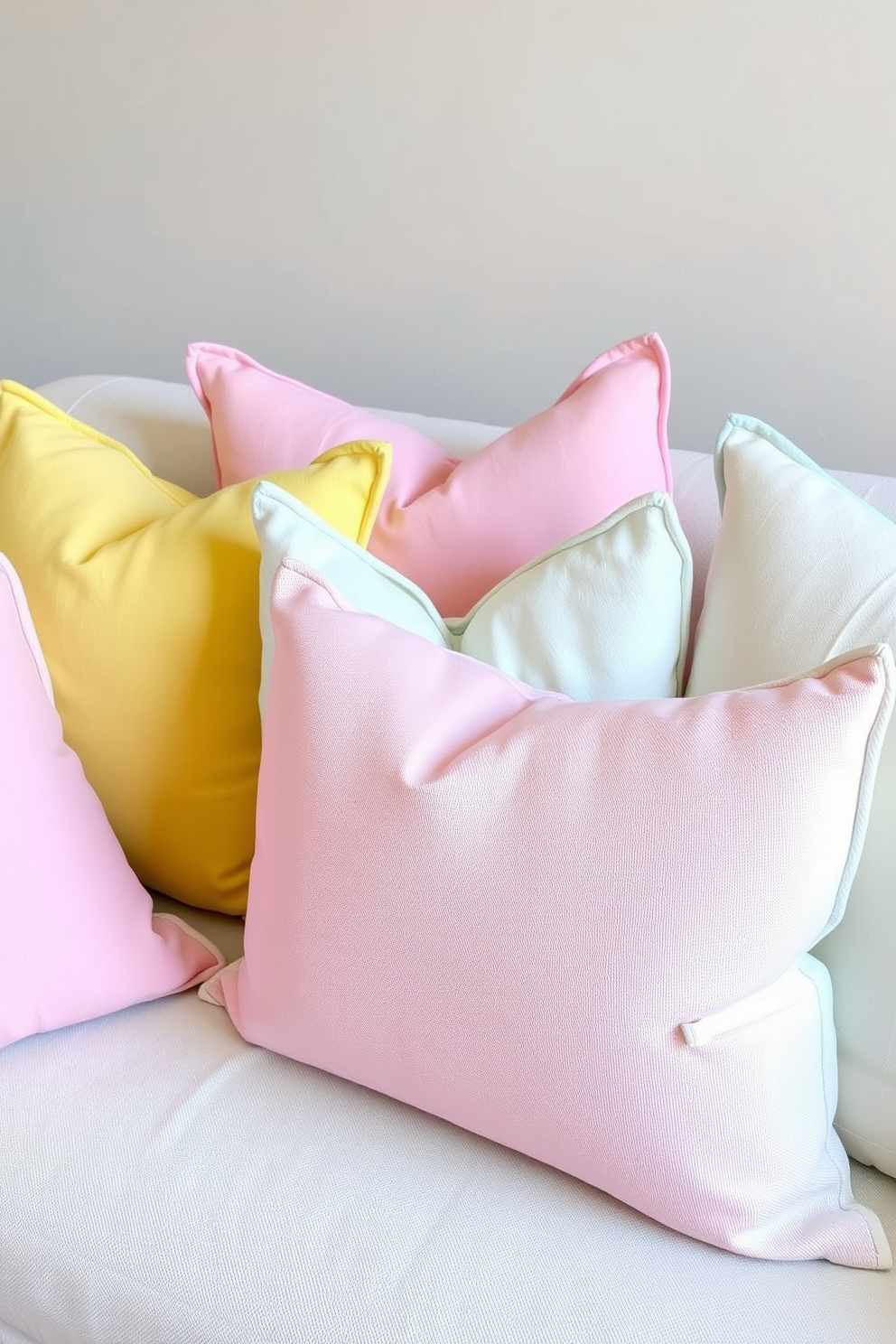 Brighten spaces with pastel-colored throw pillows. Incorporate a mix of soft pinks, blues, and yellows to create a cheerful and inviting atmosphere. Use light fabrics and textures to enhance the summer vibe. Arrange the pillows on a neutral sofa or bed to create a fresh and airy look.