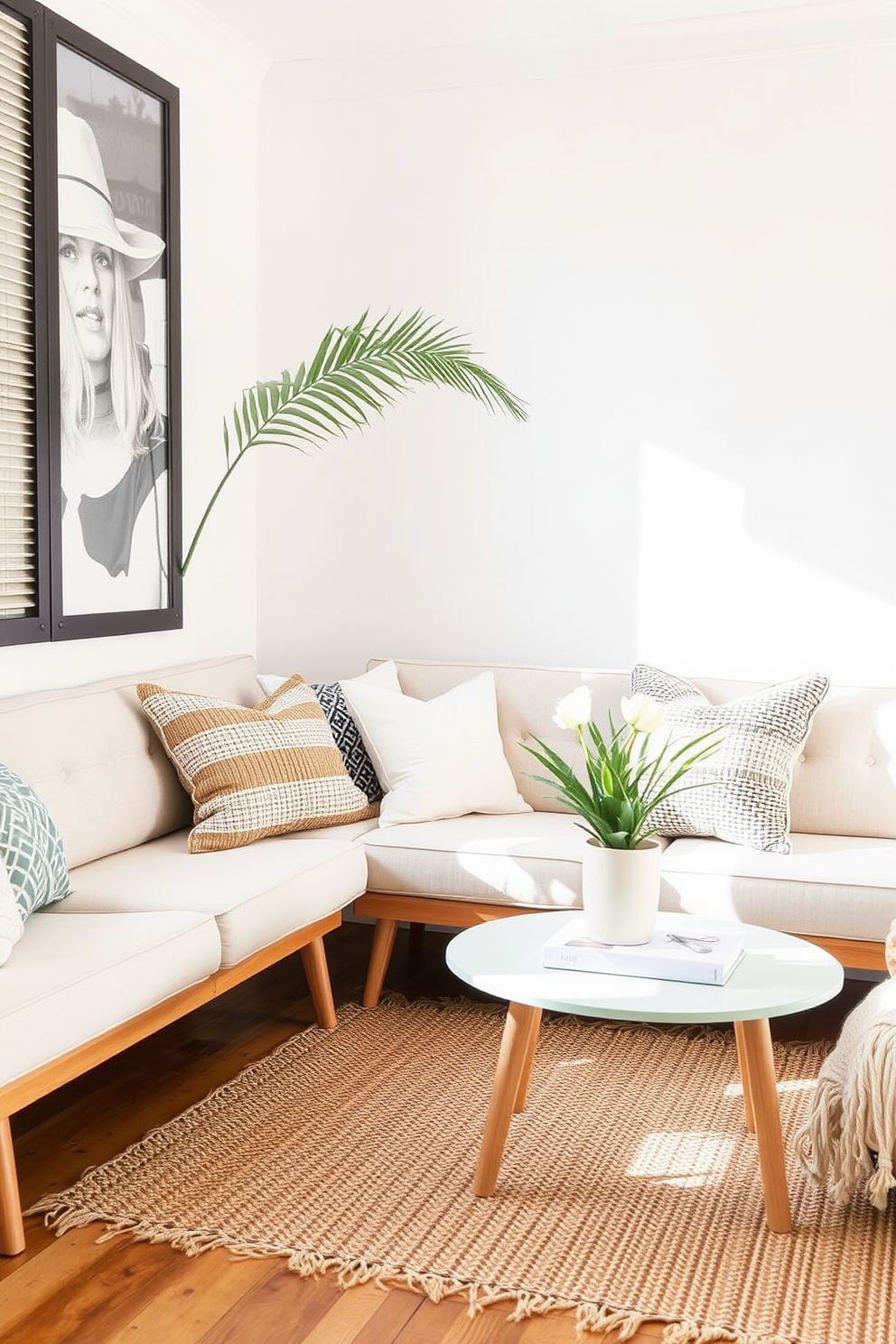 Select furniture with exposed legs to create an airy and open feel in your small space. Incorporate light-colored fabrics and natural materials to enhance the summer vibe and maximize the brightness of the room.